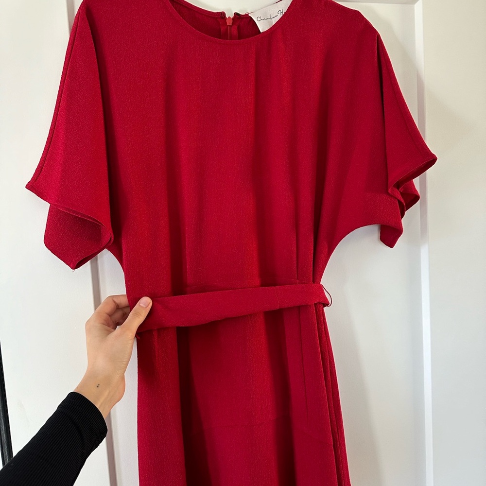 Chandler Henry Red Tie-Waist MIDI Dress - Picture 4 of 8